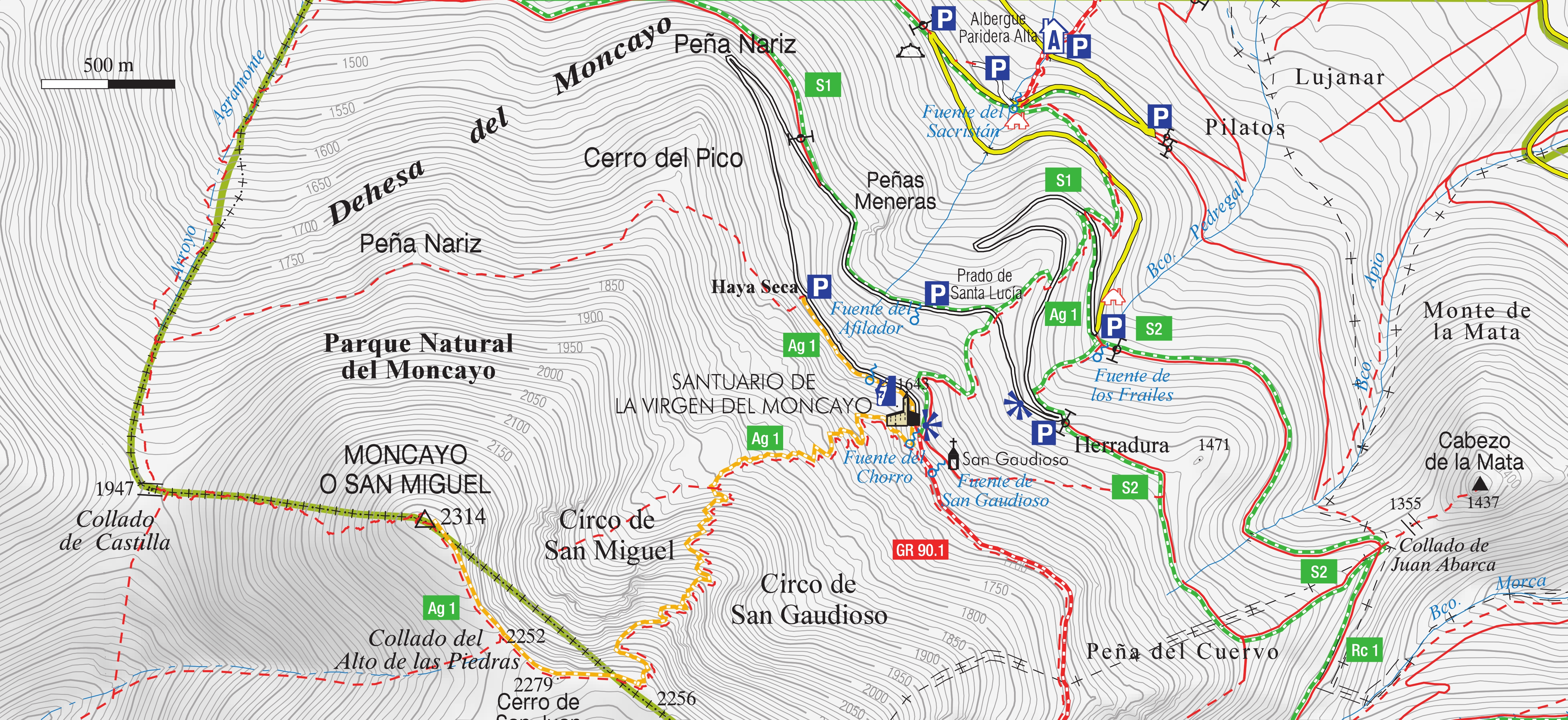 Mapa de la ascensión al Moncayo invernal